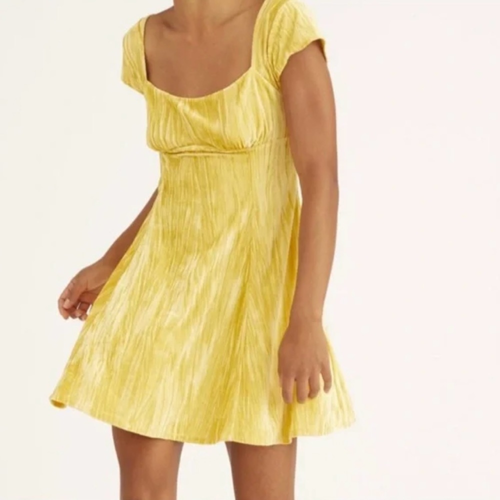 Urban Outfitters Uma Yellow Velvet Mini Dress SP